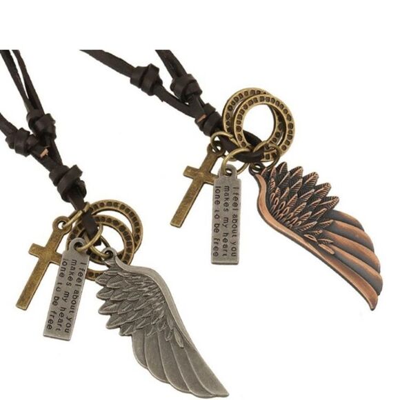 Angel Wing Genuine Leather Necklace - Picture 2 of 4